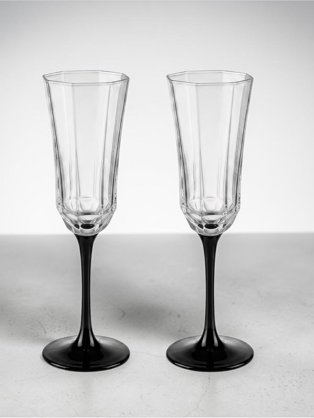 Vintage Luminarc Octime Champagne Flutes Octagonal Shaped Set of 2